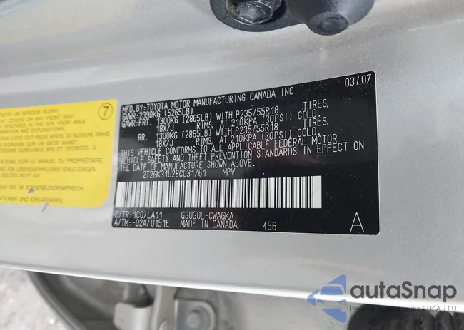 2T2GK31U28C031761: 44366130