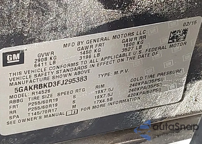 5GAKRBKD3FJ295383: 44366172