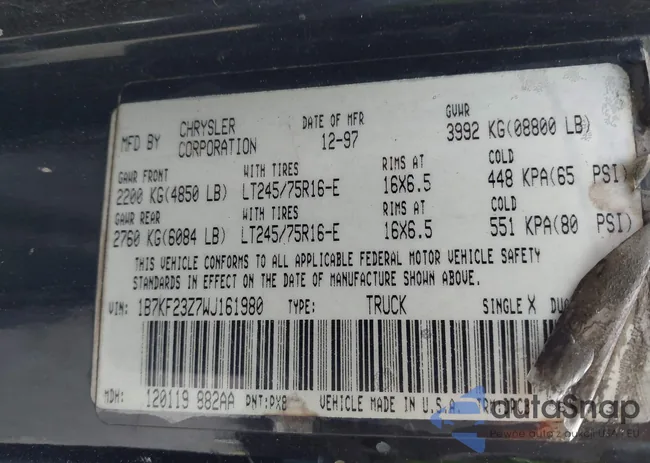 1B7KF23Z7WJ161980: 44366290