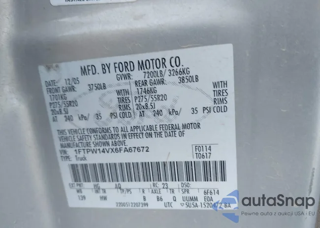 1FTPW14VX6FA67672: 44365747