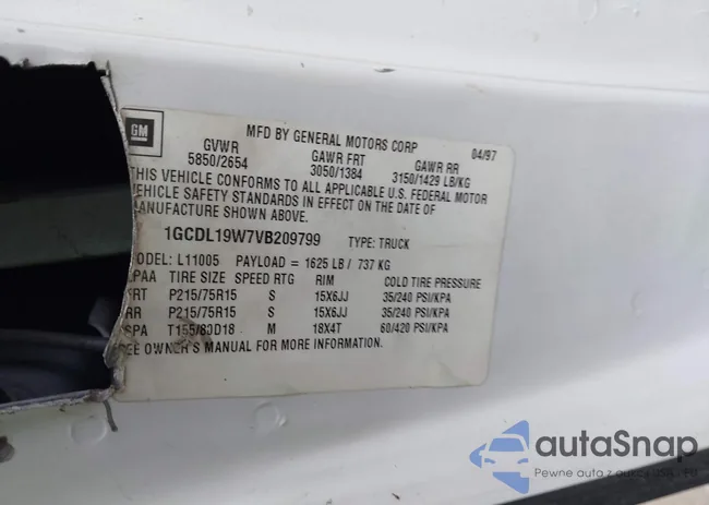 1GCDL19W7VB209799: 44365775