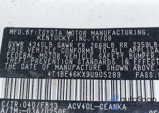 4T1BE46KX9U905289: 44366953