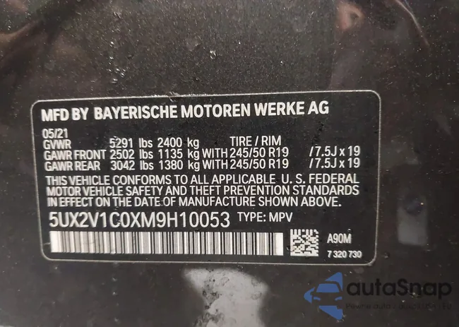 5UX2V1C0XM9H10053: 44367024