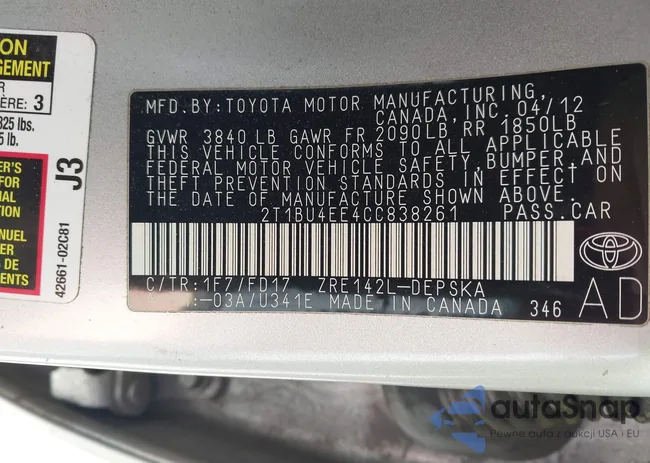 2T1BU4EE4CC838261: 44367143