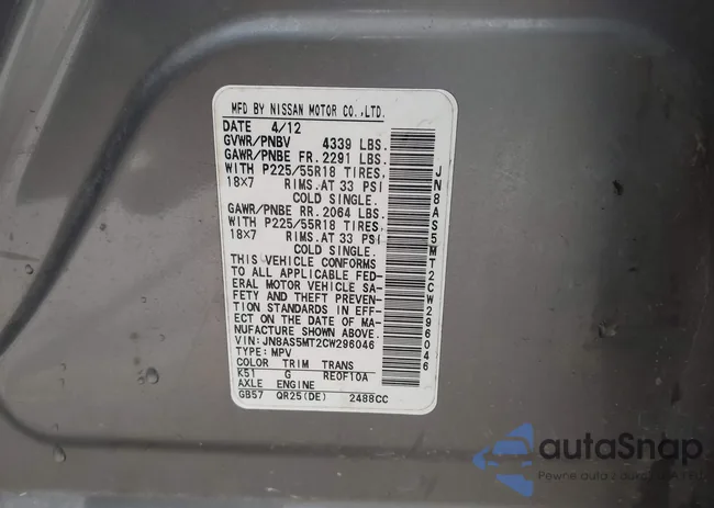 JN8AS5MT2CW296046: 44367240