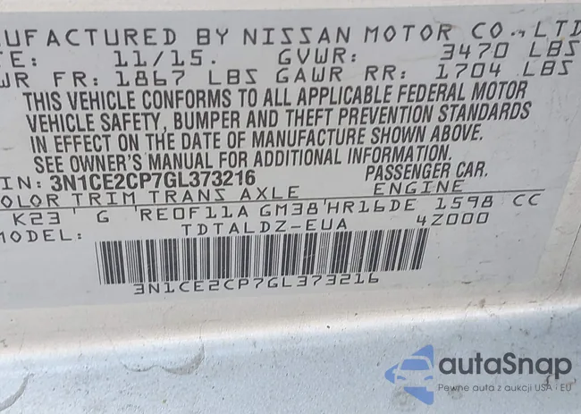 3N1CE2CP7GL373216: 44367459