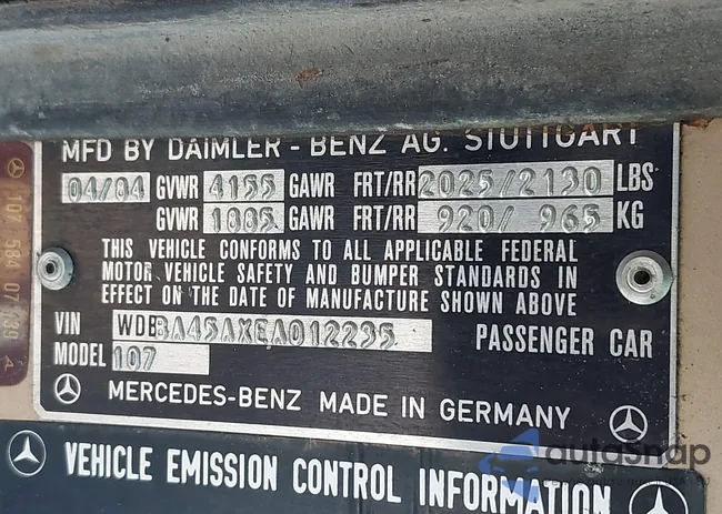 WDBBA45AXEA012235: 44366521