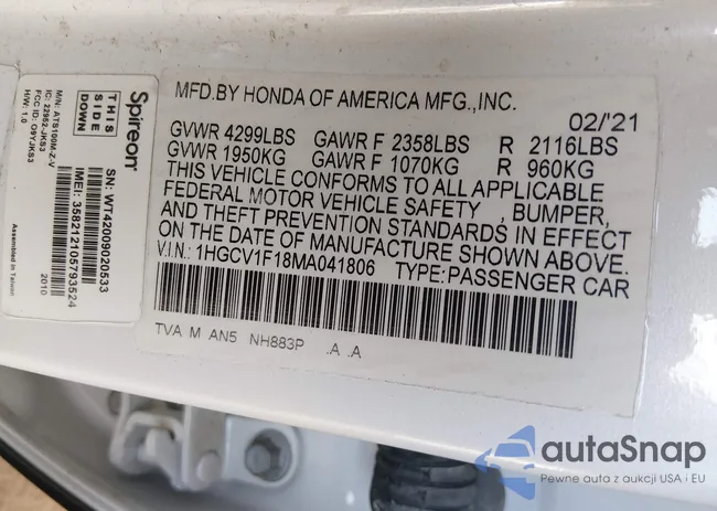 1HGCV1F18MA041806: 44366524