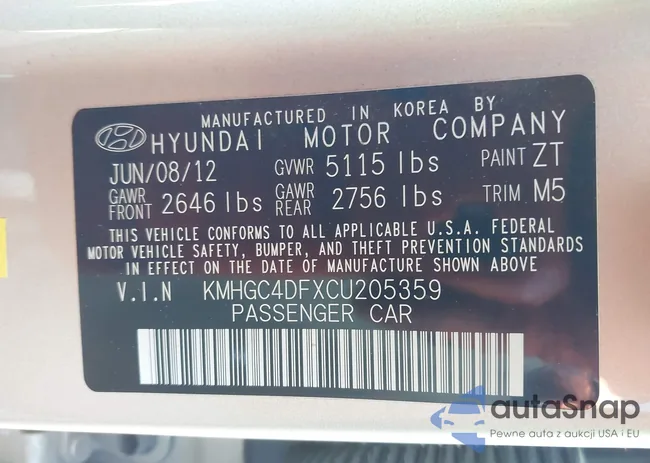 KMHGC4DFXCU205359: 44366560