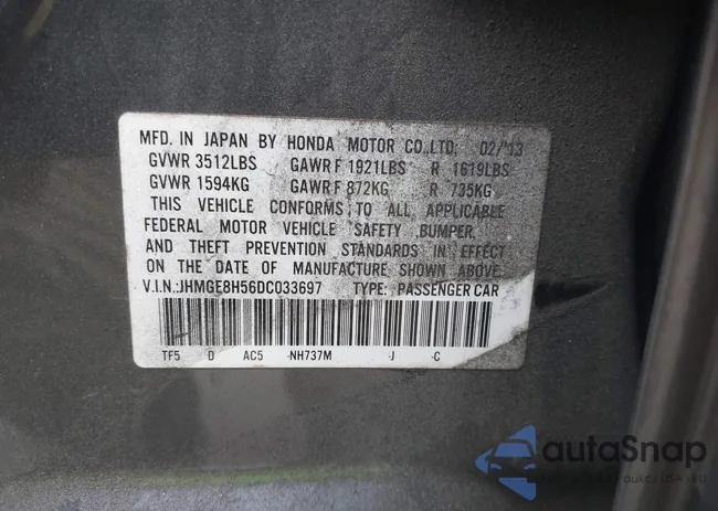 JHMGE8H56DC033697: 44366729