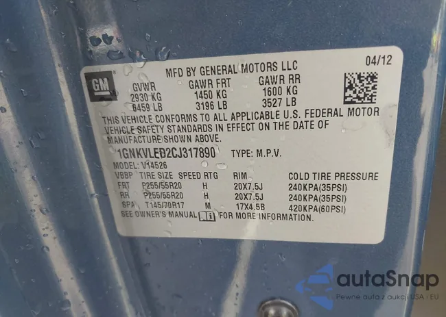 1GNKVLED2CJ317890: 44366797