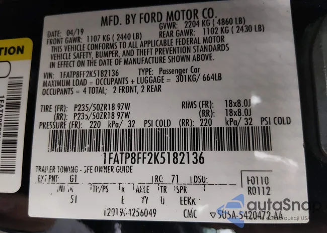 1FATP8FF2K5182136: 44367542