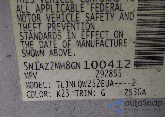 5N1AZ2MH8GN100412: 44367589