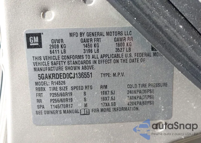 5GAKRDED0CJ136551: 44367611