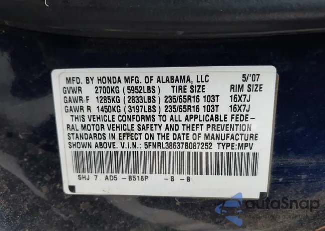 5FNRL38637B087252: 44367726