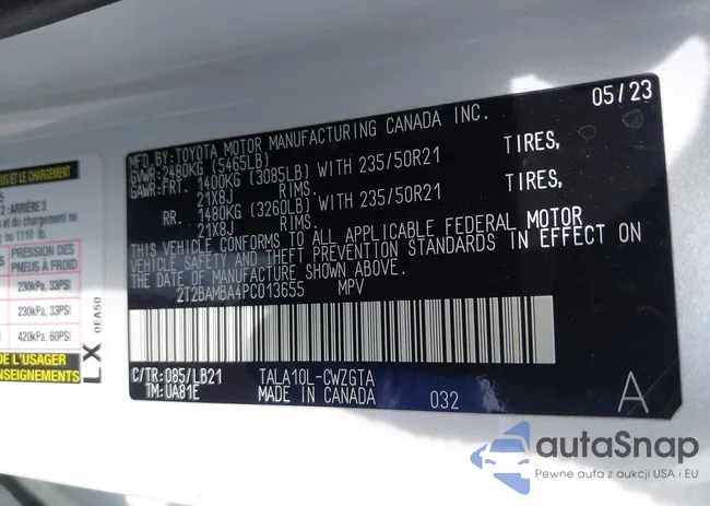 2T2BAMBA4PC013655: 44368541