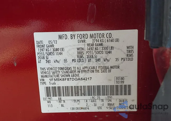 1FM5K8F87DGA64217: 44368548