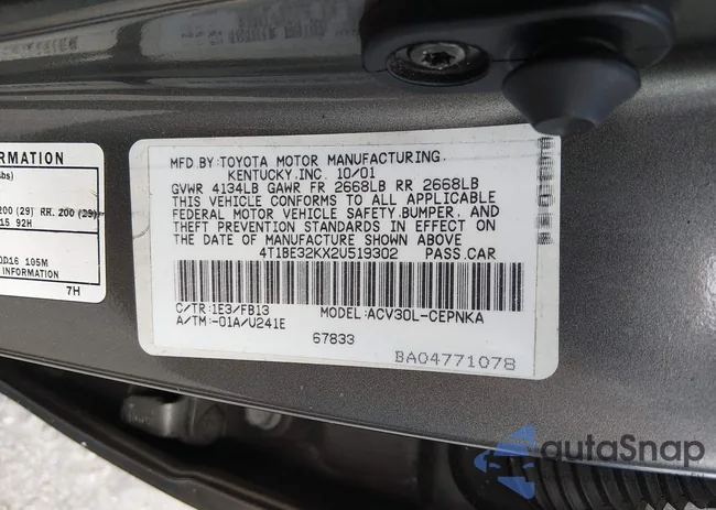 4T1BE32KX2U519302: 44368741