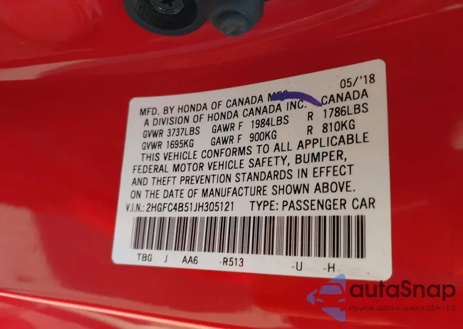 2HGFC4B51JH305121: 44368876