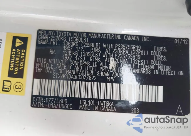 2T2ZK1BA3CC077822: 44371030