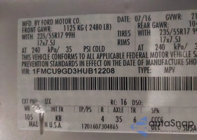 1FMCU9GD3HUB12208: 44371087