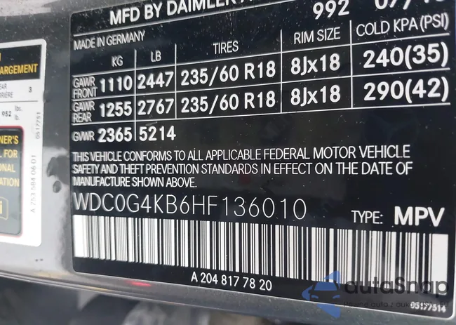 WDC0G4KB6HF136010: 44371341