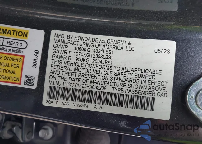 1HGCY1F25PA032209: 44371985