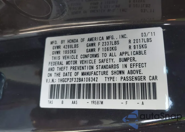 1HGCP2F32BA106342: 44371600