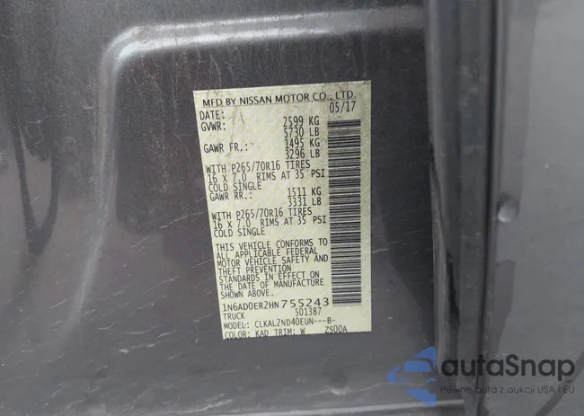 1N6AD0ER2HN755243: 44371663