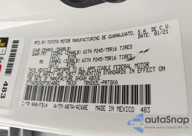 3TYAX5GN2MT014083: 44373009