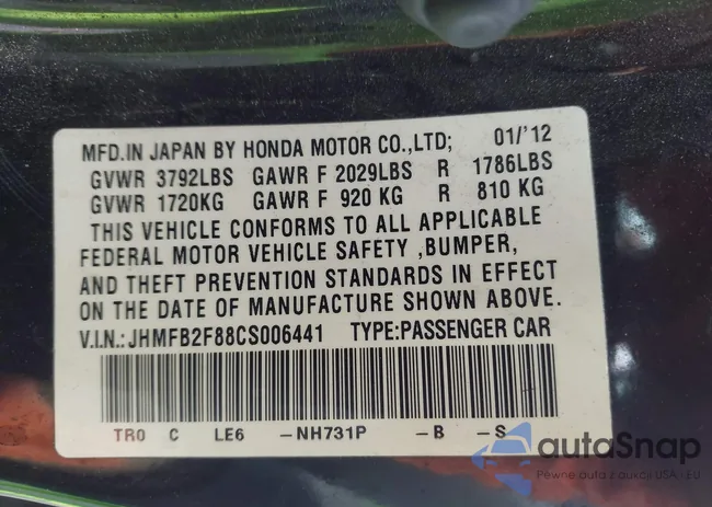 JHMFB2F88CS006441: 44373155