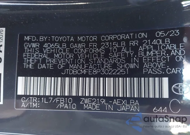 JTDBCMFE8P3022251: 44374323