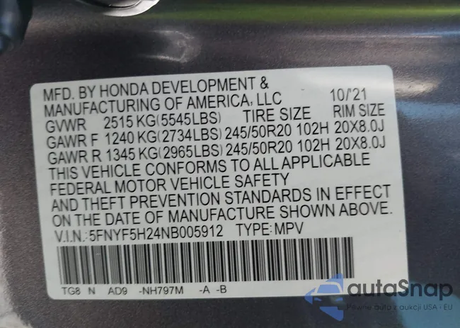 5FNYF5H24NB005912: 44373629