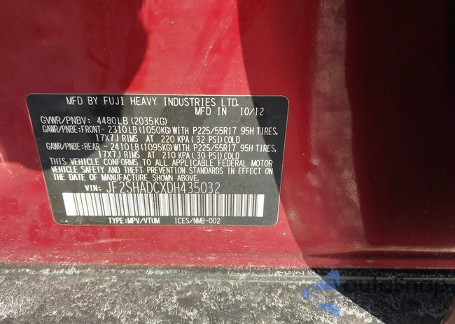 JF2SHADCXDH435032: 44373811