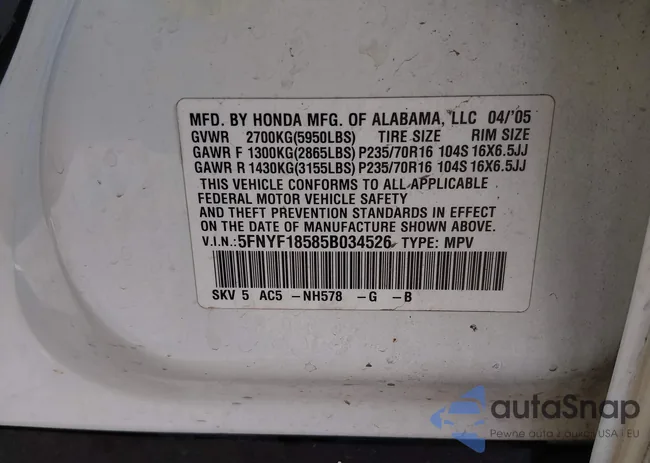 5FNYF18585B034526: 44373906