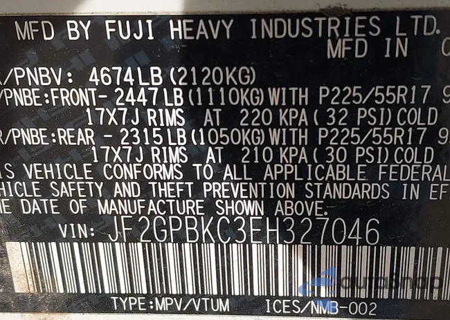 JF2GPBKC3EH327046: 44375161