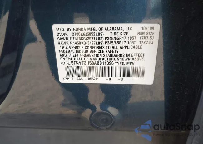 5FNYF3H58AB011396: 44374587