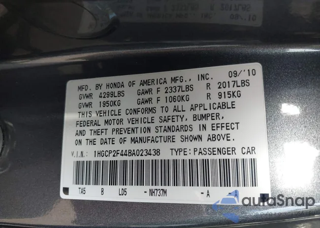 1HGCP2F44BA023438: 44374630