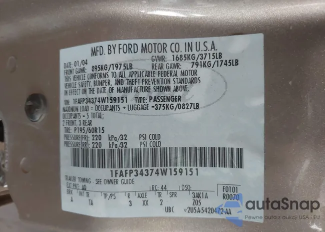 1FAFP34374W159151: 44374812