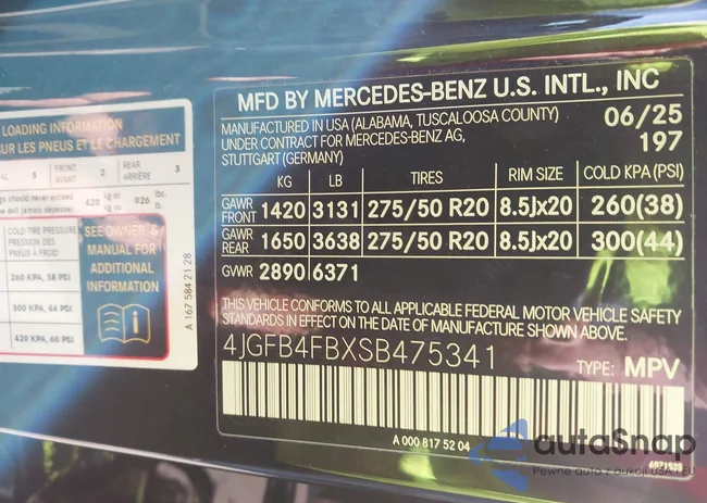 4JGFB4FBXSB475341: 44374905