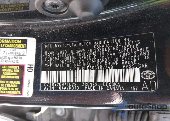 2T1BURHE6GC482748: 44376040