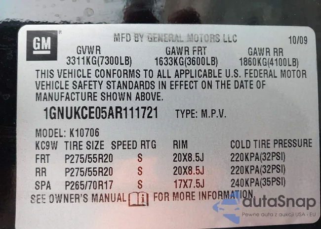 1GNUKCE05AR111721: 44376197