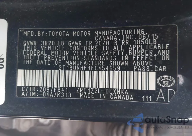 2T1BURHE1FC454659: 44375733