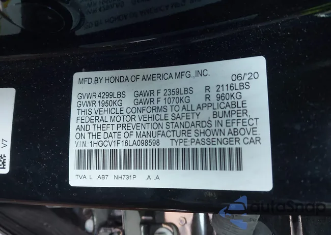 1HGCV1F16LA098598: 44376595