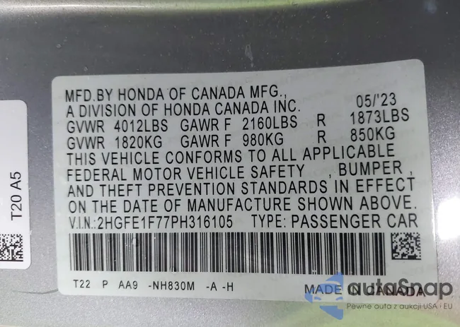 2HGFE1F77PH316105: 44378285