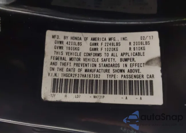 1HGCR2F37HA167592: 44377575