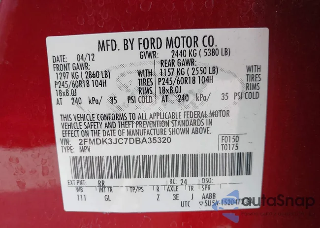 2FMDK3JC7DBA35320: 44377624