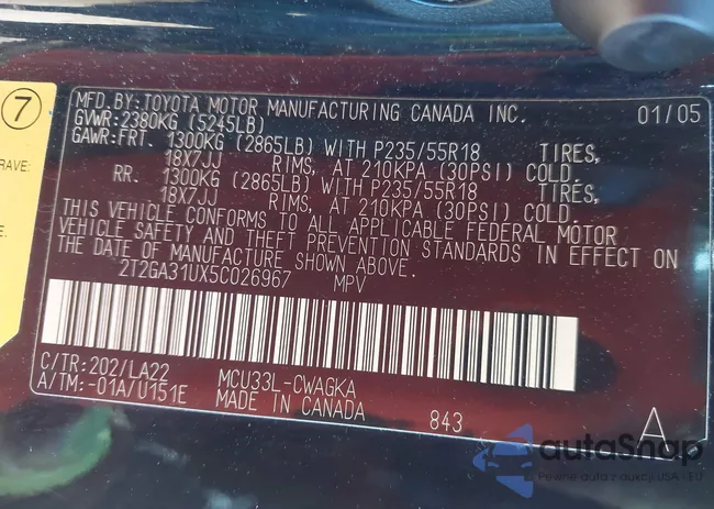 2T2GA31UX5C026967: 44377804