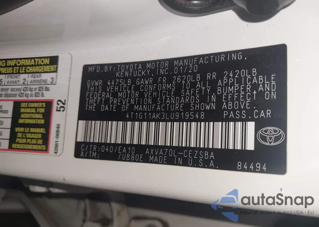 4T1G11AK3LU919548: 44377885