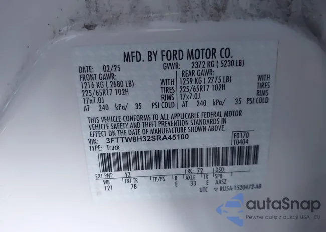 3FTTW8H32SRA45100: 44378934